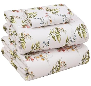 RUVANTI 100 Cotton Percale Sheets Twin Size Crisp Cooling Bed Sheets for Hot Sleepers Deep Pocket 16 Soft Breathable Durable HotelStyle 3 Piece Set Floral Bliss