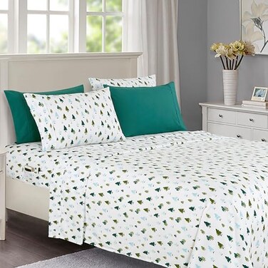 Elegant Comfort Luxury Soft Bed Sheets Holiday Pattern 1500 Premium Hotel Quality Microfiber Softness Wrinkle and Fade Resistant 4Piece Bedding Set Twin XL Twill Tree