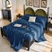 SONORO KATE 100 French Pure Linen Sheets Breathable and Durable Line Queen Size Sheets AntiTear Line Bed Sheets Machine Washable 16 Inch Deep Pocket 4 Piece Navy Blue Queen