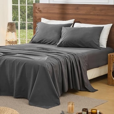 Bedlifes 100 French Pure Linen Sheets Queen Size Breathable and Cooling Flax Sheet Set Soft Durable and Moisture Wicking 16 Inch Deep Pocket4 PieceQueenDark Grey