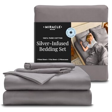 Miracle Made Breathable Cotton Bed Sheets 4Piece Set SilverTreated Soft and CooltotheTouch Lightweight Bedding Designed for Hot Sleepers Cali King Size Stone