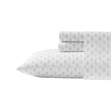 Laura Ashley Full Size Sheet Set Soft Lightweight Cotton Percale Bedding with Matching Pillowcases Deep Pocket Floral Room Decor College Dorm Room Essentials Francesca Grey