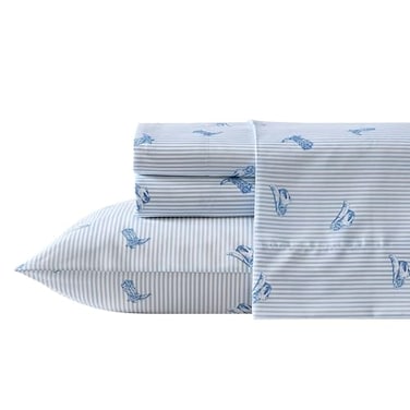Wrangler Queen Size Sheet Set Soft Microfiber Bedding with Breathable Cooling Comfort Deep Pocket Fitted Sheet with Matching Pillowcases Americana Decor Cowboy Pinstripe Blue