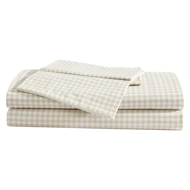 Eddie Bauer Full Size Sheet Set 100 Cotton Percale Bedding Crisp Breathable Bed Sheets Fully Elastic Fitted Sheet with Pillowcases Little Gingham Beige