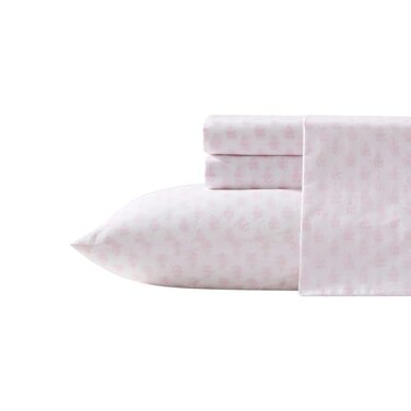 Laura Ashley Twin Size Sheet Set 100 Cotton Percale Bedding with Matching Pillowcase Fully Elastic Fitted Sheet Deep Pocket Floral Room Decor Francesca Pink
