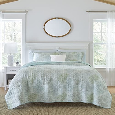 Laura Ashley Queen Quilt Set Reversible Cotton Bedding with Matching Shams PreWashed Home Decor for Added Softness Saltwater Blue Queen