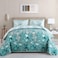 WONGS BEDDING Aqua Quilt Set King Size 3 Pieces Floral Botancal Leaves Gradient Bedspread Coverlet Set with 2 Pillowcases for All Season Soft Microfiber Floral Bedding Set 10490