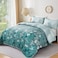 WONGS BEDDING Aqua Quilt Set King Size 3 Pieces Floral Botancal Leaves Gradient Bedspread Coverlet Set with 2 Pillowcases for All Season Soft Microfiber Floral Bedding Set 10490