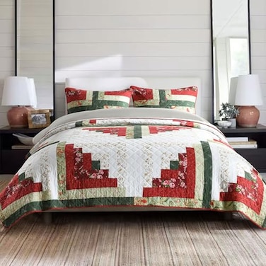 Secgo Handmade Quilted 100 Cotton King Comforter Set for Bed 100 Cotton Quilts King Size Black Bedspreads 96 108 Inch with 2 Pillow Shams Patchwork Reversible Lightweight Bedding