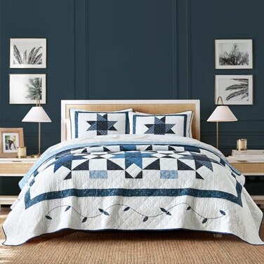 Secgo Handmade Quilted 100 Cotton Queen Comforter Set for Bed 100 Cotton Quilts Queen Size Black Bedspreads 90 96 Inch with 2 Pillow Shams Patchwork Reversible Lightweight Bedding