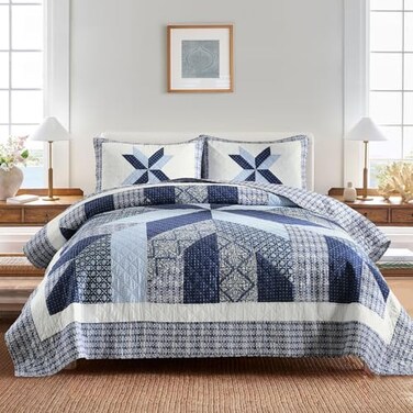 Secgo Handmade Quilted 100 Cotton Queen Comforter Set for Bed 100 Cotton Quilts Queen Size Black Bedspreads 90 98 Inch with 2 Pillow Shams Patchwork Reversible Lightweight Bedding