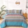WONGS BEDDING Boho King Quilt Set Pink and Blue Bohemian Quilt Bedding Set Lightweight Bed Decor Bedspread for All Season Reversible Microfiber Coverlet Bedding Set 103x903 Pieces