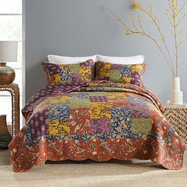 Secgo King Size Comforter Set 100 Cotton Quilt King Size Set Green Sage bedspreads 96 108 Inch with 2 Pillow Shams Patchwork Reversible Lightweight Bedding