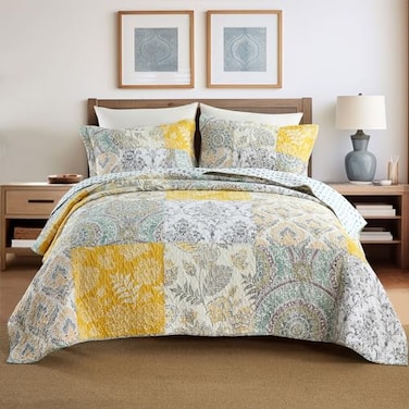 Secgo King Size Comforter Set 100 Cotton Quilt King Size Set Green Sage bedspreads 96 108 Inch with 2 Pillow Shams Patchwork Reversible Lightweight Bedding