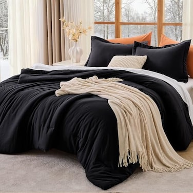 MUXHOMO Black Queen Comforter Set All Season Ultra Soft Down Alternative Bedding 3 Piece Lightweight Bed Set Includes 1 Comforter 90x90 and 2 Pillow Shams 20x26