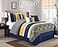 Chezmoi Collection Arden 7Piece Modern Pleated Stripe Embroidered Zigzag Bedding Comforter Set Full NavyGrayYellowWhite