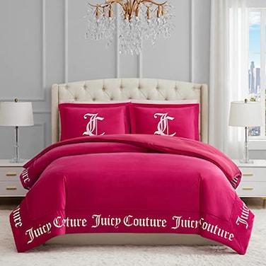 Juicy Couture Comforter Set Gothic Design Bedding Queen 3 Piece Set Includes 1 90 x 92 Comforter and 2 20 x 26 Shams Wrinkle Resistant Premium Bedroom Decor Hot Pink