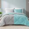 Comfort Spaces Vixie Reversible Comforter Set Trendy Casual Geometric Quilted Cover All Season Down Alternative Cozy Bedding Matching Sham AquaGray FullQueen 3 piece