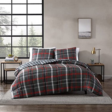 Eddie Bauer Twin Comforter Set Reversible Plaid Bedding with Matching Sham Luxurious Bedding Set for Colder Months Willow Dark Grey Twin