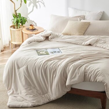 Bedsure Super King Comforter Set Beige Soft Bedding for All Seasons Cationic Dyed Bed Set 3 Pieces 1 Super King Size Comforter 120x120 and 2 Pillow Shams 20x362