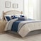 Madison Park Palisades Comforter Set Modern Faux Suede Pieced Stripe Design All Season Down Alternative Cozy Bedding with Matching Shams Decorative Pillows Cal King104x92 Blue 7 Piece