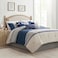 Madison Park Palisades Comforter Set Modern Faux Suede Pieced Stripe Design All Season Down Alternative Cozy Bedding with Matching Shams Decorative Pillows Cal King104x92 Blue 7 Piece
