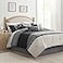 Madison Park Palisades Comforter Set Modern Faux Suede Pieced Stripe Design All Season Down Alternative Cozy Bedding with Matching Shams Decorative Pillows Cal King104x92 Black 7 Piece