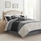 Madison Park Palisades Comforter Set Modern Faux Suede Pieced Stripe Design All Season Down Alternative Cozy Bedding with Matching Shams Decorative Pillows Cal King104x92 Black 7 Piece
