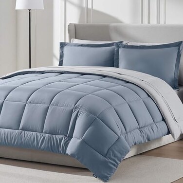 Nestl 7 Piece Full Comforter Set Stone Blue Reversible Bed in a Bag Complete Full Size Bedding Set with Sheets Pillowcases and Shams