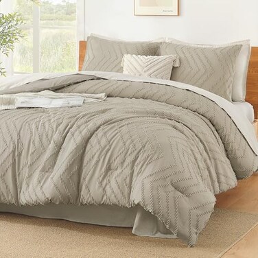 Litanika Oatmeal King Comforter Set 3 Pieces Lightweight Tufted Bedding Sets Down Alternative Comforter Fluffy Bed Set Gift Choice