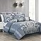 Chezmoi Collection Royale 7Piece Jacquard Floral Comforter Set Oversized King Grayish BlueGray