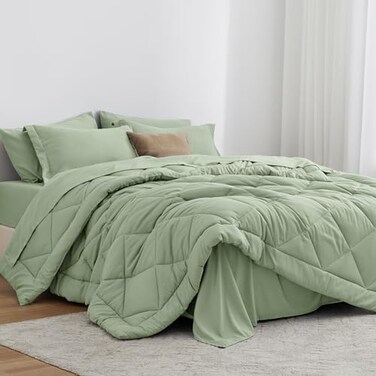 Love's cabin Loves cabin Twin Comforter Set Sage 5 Pieces Twin Bed in a Bag All Season Bedding Sets with 1 Comforter 1 Flat Sheet 1 Fitted Sheet 1 Pillowcase and 1 Pillow Sham