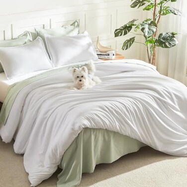 Litanika White Comforter Set Queen Size 3 Pieces Lightweight Solid Bedding Comforter Set All Season Fluffy Bed Set 90x90In Comforter 2 Pillowcases