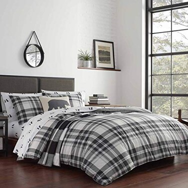 Eddie Bauer Twin Comforter Set Reversible Cotton Bedding with Matching Sham MediumWeight for Year Round Use Dorm Essentials Coal Creek Grey