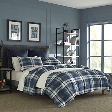 Nautica King Size Comforter Set Reversible Bedding with Matching Shams Stylish Plaid Home Decor Crossview Navy King