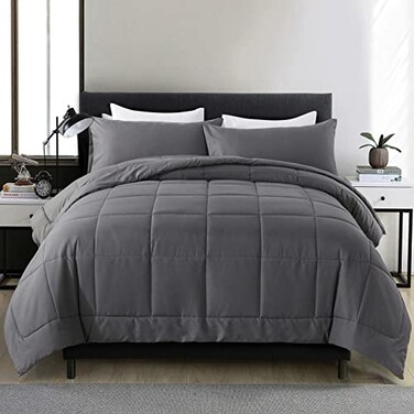 DOWNCOOL Full Size Comforter Sets All Season Bedding Comforters Sets with 2 Pillow Cases 3 Pieces Bed Set Down Alternative Comforter Set Grey Bedding Sets Full82x86