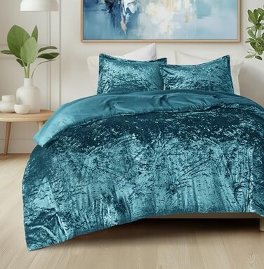 Comfort Spaces Juliette Luxe Comforter Set Velvet Lush with Soft Brushed Microfiber Reverse All Season Cozy Velvet Bedding Sets Fluffy Comforter Bed Set Matching Sham Teal King 3 Piece