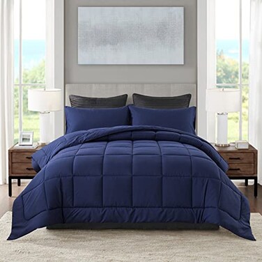 DOWNCOOL Blue Full Size Comforter Set All Season Bedding with 2 Pillowcases 3 Pieces Down Alternative Comforter Set