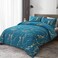 WONGS BEDDING Teal Gold Metallic Marble Comforter Set King Foil Print Glitter Bedding Sets with 2 Pillowcases for All Seasons Soft Microfiber Filling Bedding Duvet Set 103x90