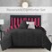 Juicy Couture Cabana Stripe Reversible Bedding Set QueenFull Size Black and Hot Pink Stripe Print 6 Piece Set Includes 1 90 x 90 Comforter 3 Decorative Pillows 2 Shams