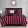 Juicy Couture Cabana Stripe Reversible Bedding Set QueenFull Size Black and Hot Pink Stripe Print 6 Piece Set Includes 1 90 x 90 Comforter 3 Decorative Pillows 2 Shams