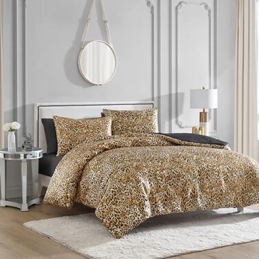 Juicy Couture FullQueen Leopard Satin Comforter Set Cheetah Print 3Piece Machine Washable Reversible Animal Print Bedding Comforter and Sham Set