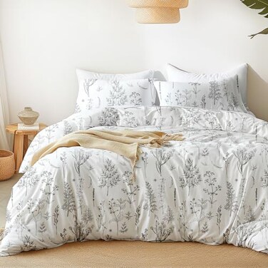 Love's cabin Loves cabin White Queen Size Comforter Set Queen Comforter Set 3 Pieces Cute Floral Bedding Sets for All Seasons1 Soft Reversible Botanical Flowers Comforter and 2 Pillow Shams