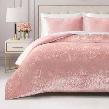 Juicy Couture Crushed Velvet Twin Comforter and Sham Set 2Piece Twin Bedding Set 1 68x90 Comforter and 1 20x26 Sham Pink
