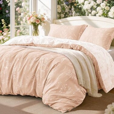 Love's cabin Loves cabin Dusty Rose Pink King Size Comforter Set King Comforter Set 3 Pieces Cute Floral Bedding Sets for All Seasons1 Soft Reversible Botanical Flowers Comforter and 2 Pillow Shams