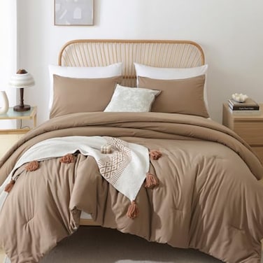 ROSGONIA King Size Comforter Set Dark Khaki 3pcs King Comforter Set1 Khaki Comforter 2 Pillowcases All Season Lightweight Bedspread Blanket Quilt