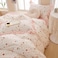 MKXI Strawberry Print Comforter Set Pink and White Ruffled Bedding with Floral Accents Soft Microfiber 3Piece Full Size Lightweight and Cozy for Kids Teens and Adults