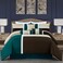Chezmoi Collection Upland 7Piece Quilted Patchwork Comforter Set TealBeigeBrown Queen