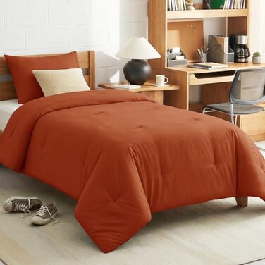 CozyLux Twin Comforter Set College Dorm Essentials 2 Pieces Burnt Orange Twin Extra Long Solid Bedding Sets Terracotta Bed Set with Down Alternative Comforter and 1 Pillowcase Back to School Gift