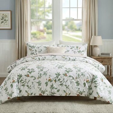 Cozaline Floral Comforter Set Queen Size 100 Cotton Comforter Green Floral Bedding Comforter Set 3 Pcs Ultra Soft and Easy Care Reversible Lightweight Bedding Sets